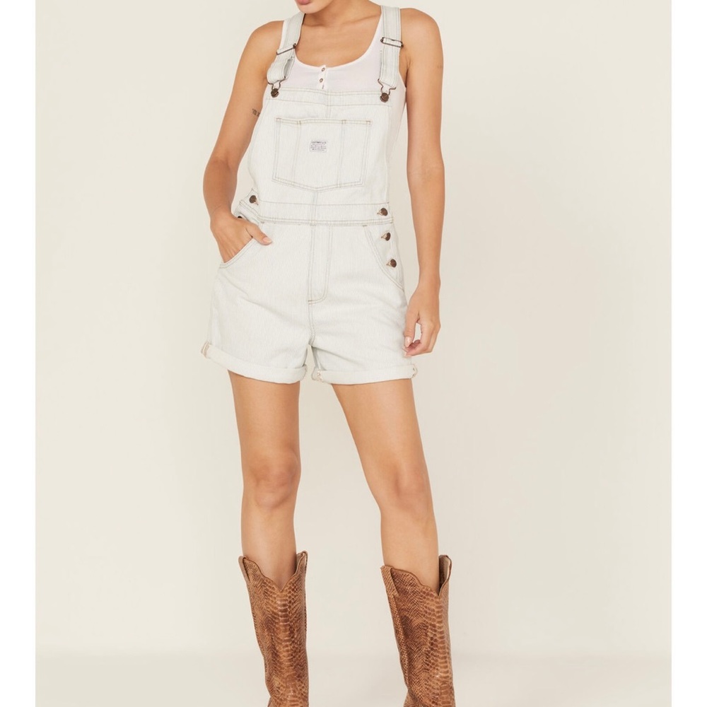 Levi’s Women’s Light Wash Striped Denim Vintage Shortall Overall Sz L NEW